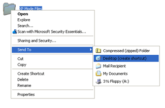 Windows XP Mode Files Folder, Send Shortcut to Desktop